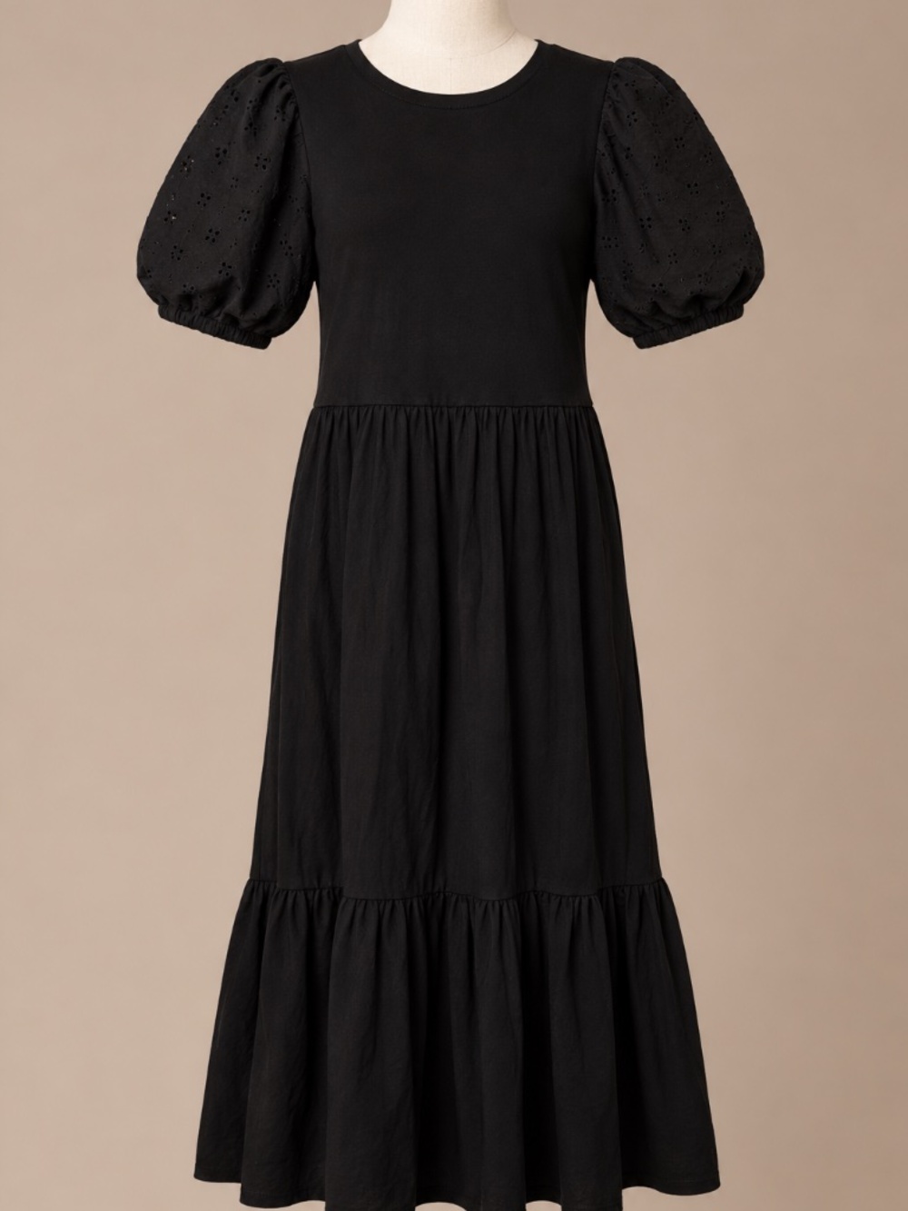 J.Crew Black Eyelet Puff Sleeve Tiered Midi Maxi Dress XS